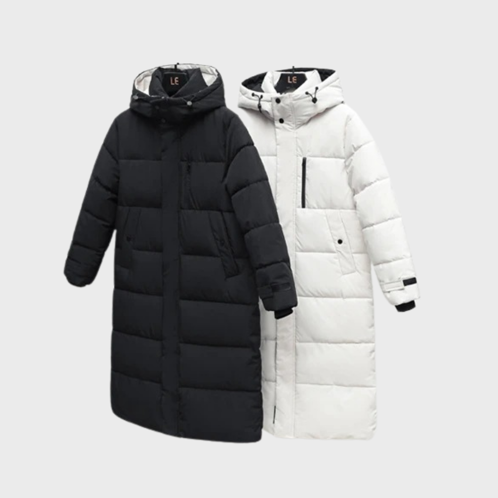 und lange Daunenjacke
