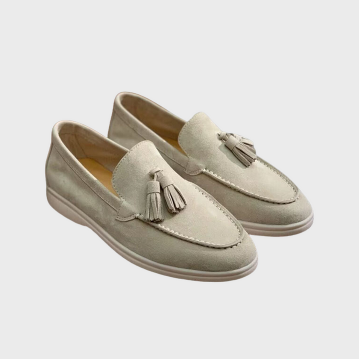 Damen Wildleder-Slipper mit Quasten und runder Zehenpartie