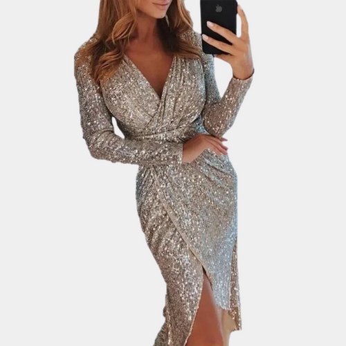 W&W Mode | Damen Paillettenkleid mit Schlitz Vorne