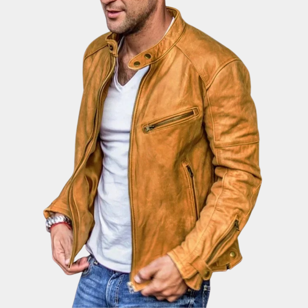 W&W Mode | Klassische Wetterfeste Lederjacke für Männer