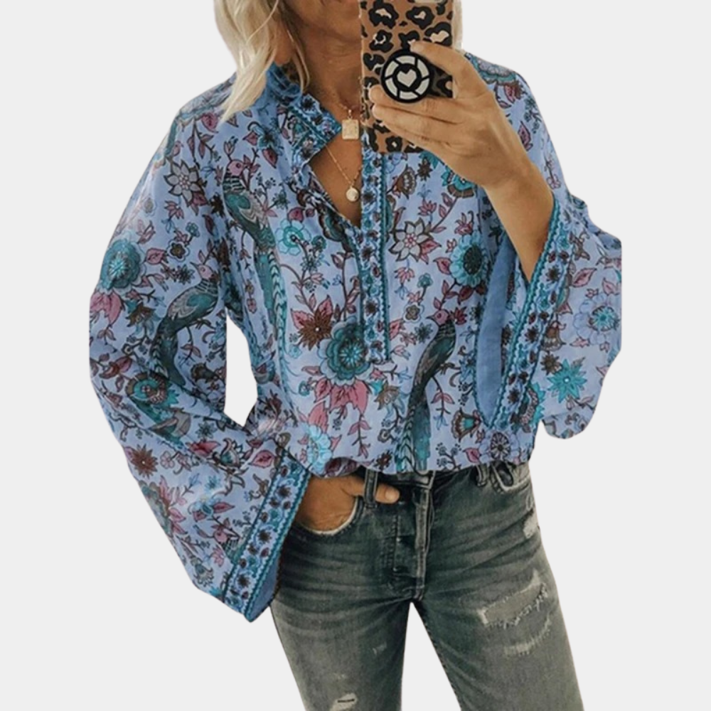 W&W Mode | Leichte Und Elegante Langärmlige Bluse Mit Stilvollem Muster