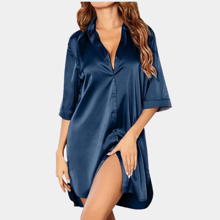 W&W Mode | Satin Knopf-Bund Nachthemd für Damen