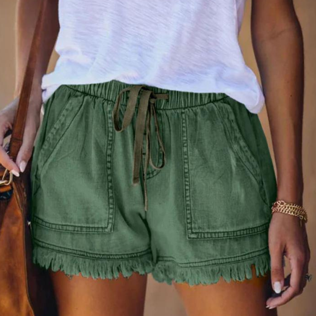 W&W Mode | Einfache Passform mit Fransen Jeansshorts für Frauen