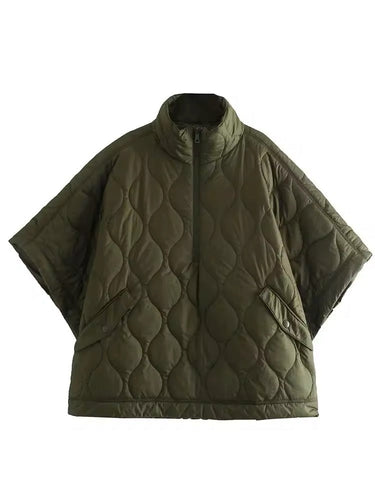 W&W Mode | Stepp Poncho Mit Reißverschluss in Olivegrün
