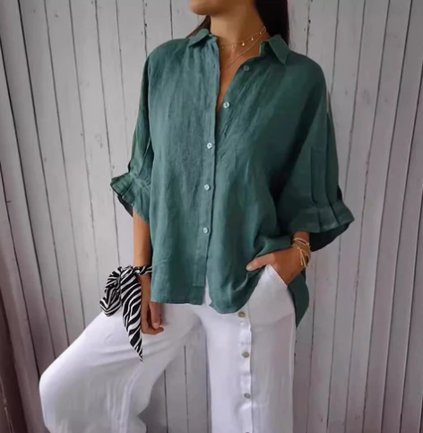 W&W Mode | Baumwoll Leinen Bluse Mit Knopfleiste Für Damen