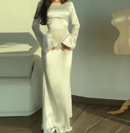 W&W Mode - Elegantes minimalistisches Abendkleid | Schlichtes, elegantes Abendkleid mit langen Ärmeln