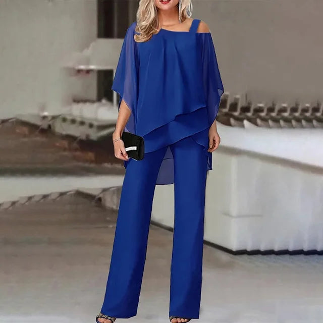 W&W Mode | Gestufte Chiffonbluse & Weit Geschnittene Hose Für Damen