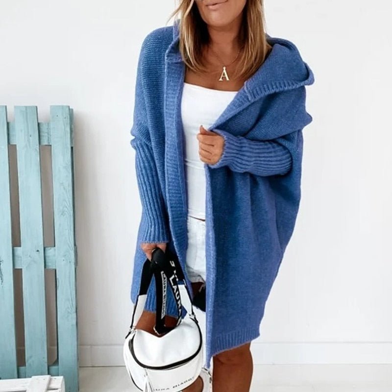 Blau Strickjacke mit Kapuze