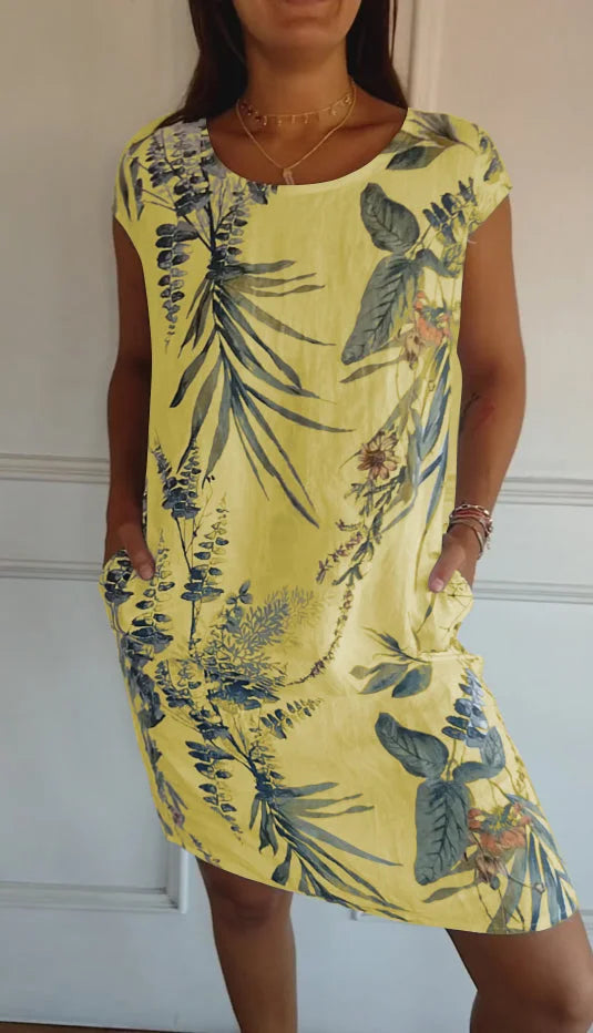 W&W Mode | Damenkleid aus Baumwolle und Leinen mit Rundhalsausschnitt
