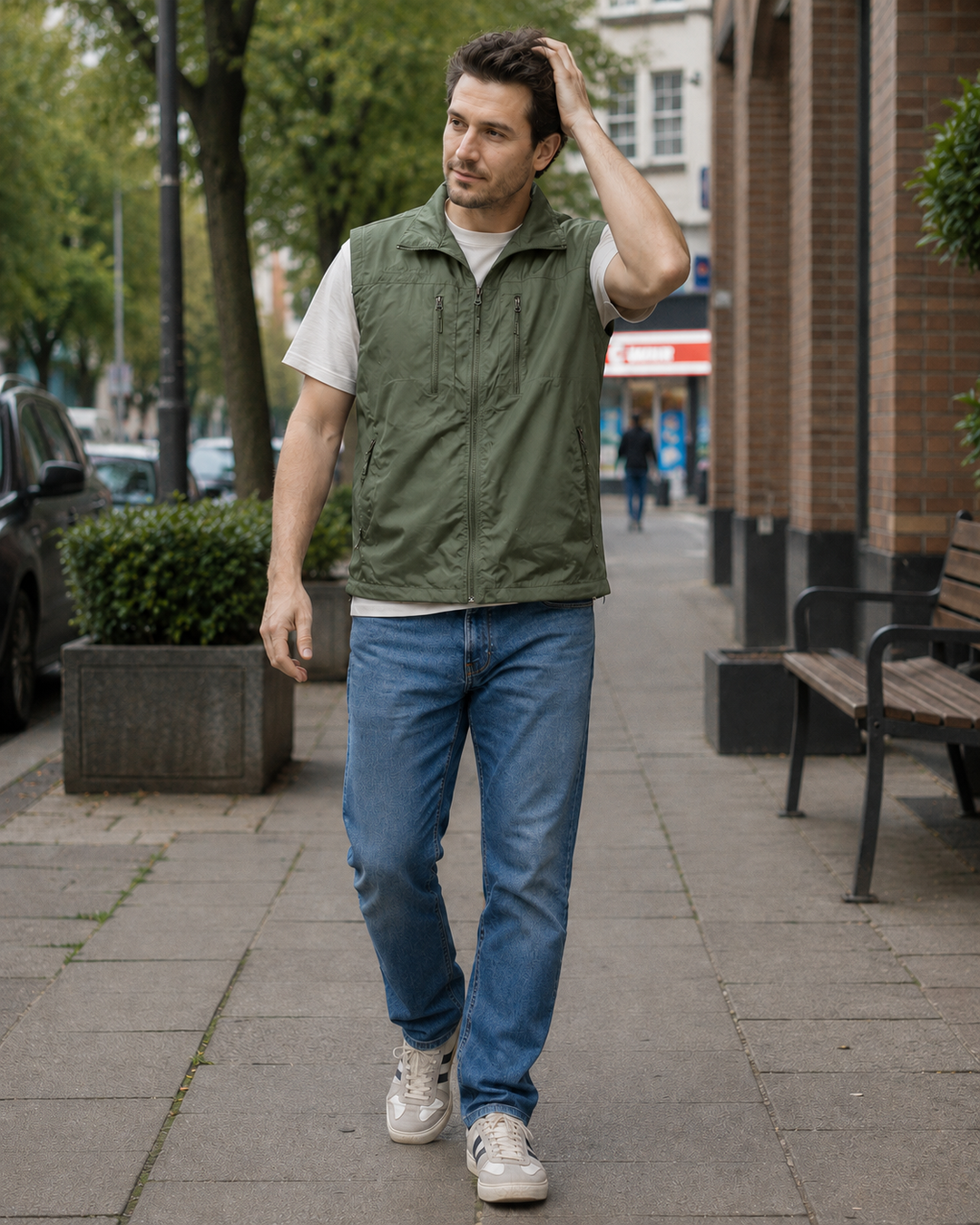 W&W Mode Herren Outdoor-Weste mit Reißverschluss und mehreren Taschen