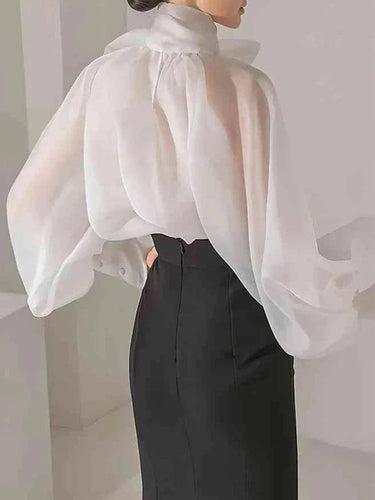 W&W Mode | Elegante Organza Transparente Schleifenbluse Zeitlos & Chic