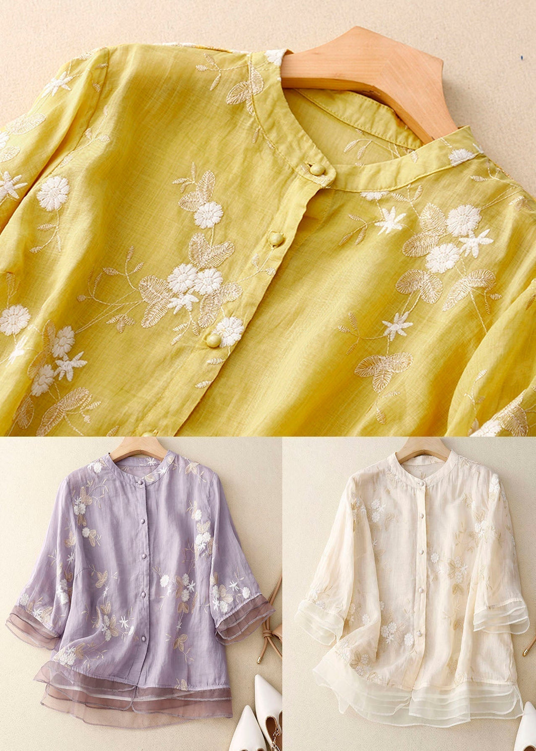 W&W Mode | Bestickte Baumwoll Leinen Bluse