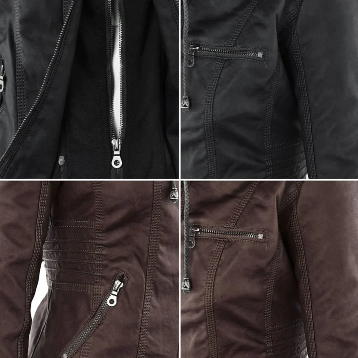 W&W Mode | Elegantes Motorradjacke Mit Kapuze Aus Hochwertigem Leder