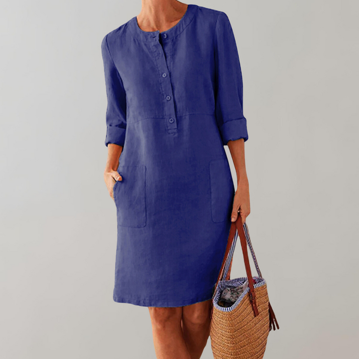 W&W Mode - bequemes Hemdkleid Damen | Button-Down-Front-Damenkleid | Zeitloses Kleid mit Dreiviertelärmeln