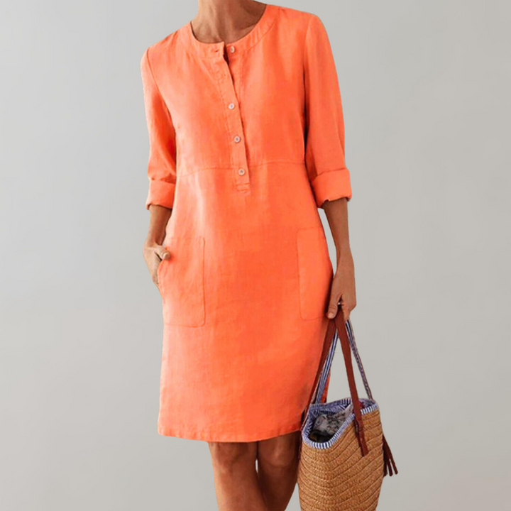 W&W Mode - bequemes Hemdkleid Damen | Button-Down-Front-Damenkleid | Zeitloses Kleid mit Dreiviertelärmeln