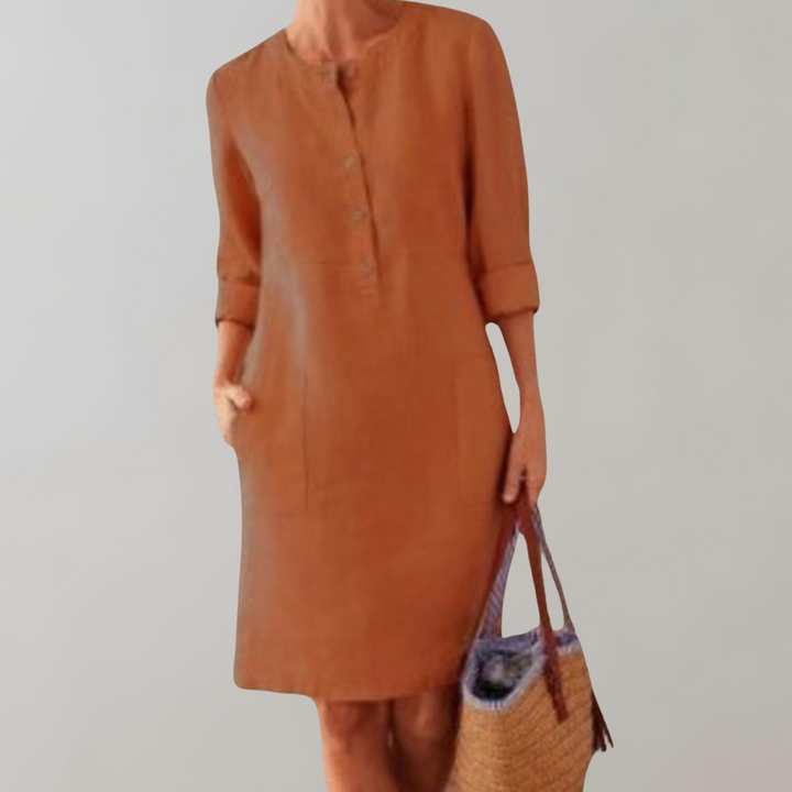 W&W Mode - bequemes Hemdkleid Damen | Button-Down-Front-Damenkleid | Zeitloses Kleid mit Dreiviertelärmeln