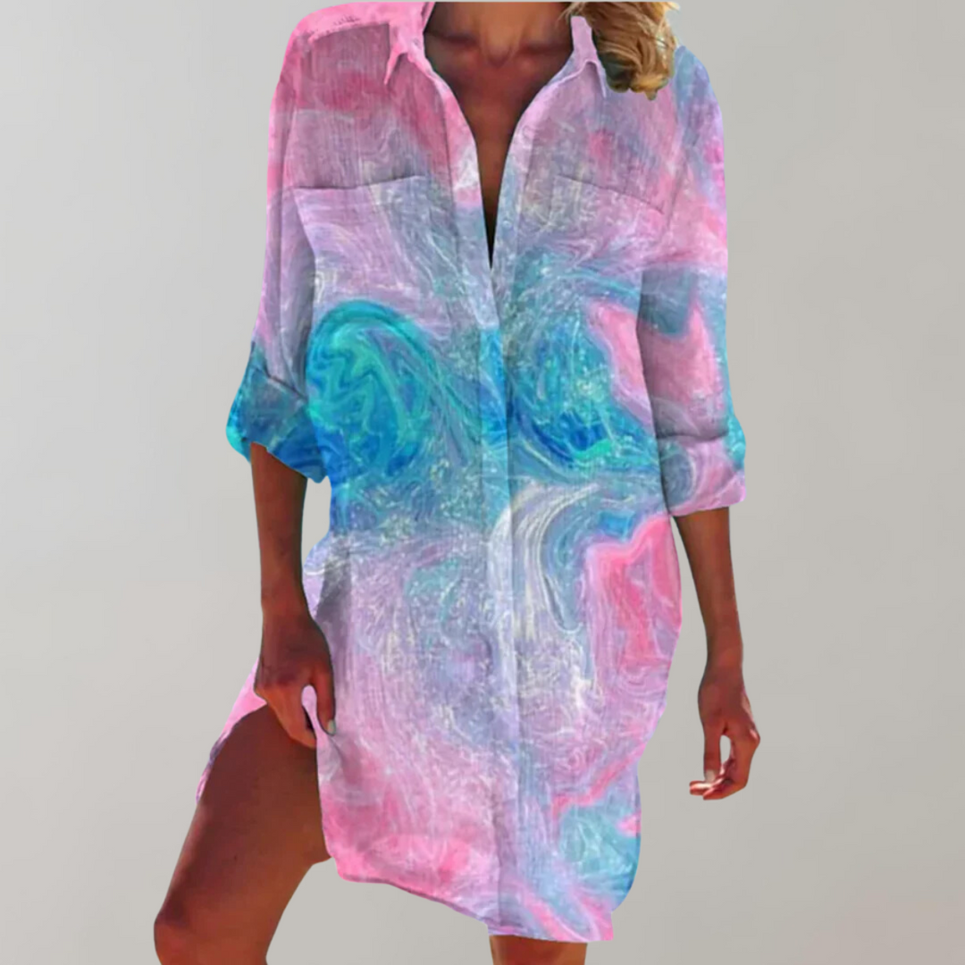 W&W Mode - Gemustertes Hemdblusenkleid | Buntes Midikleid Sommer