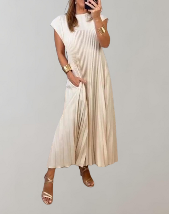 W&W Mode - Schickes langes Kleid | ärmelloses Plisseekleid für Damen
