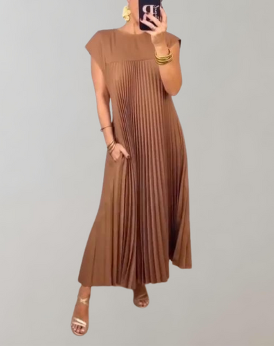 W&W Mode - Schickes langes Kleid | ärmelloses Plisseekleid für Damen