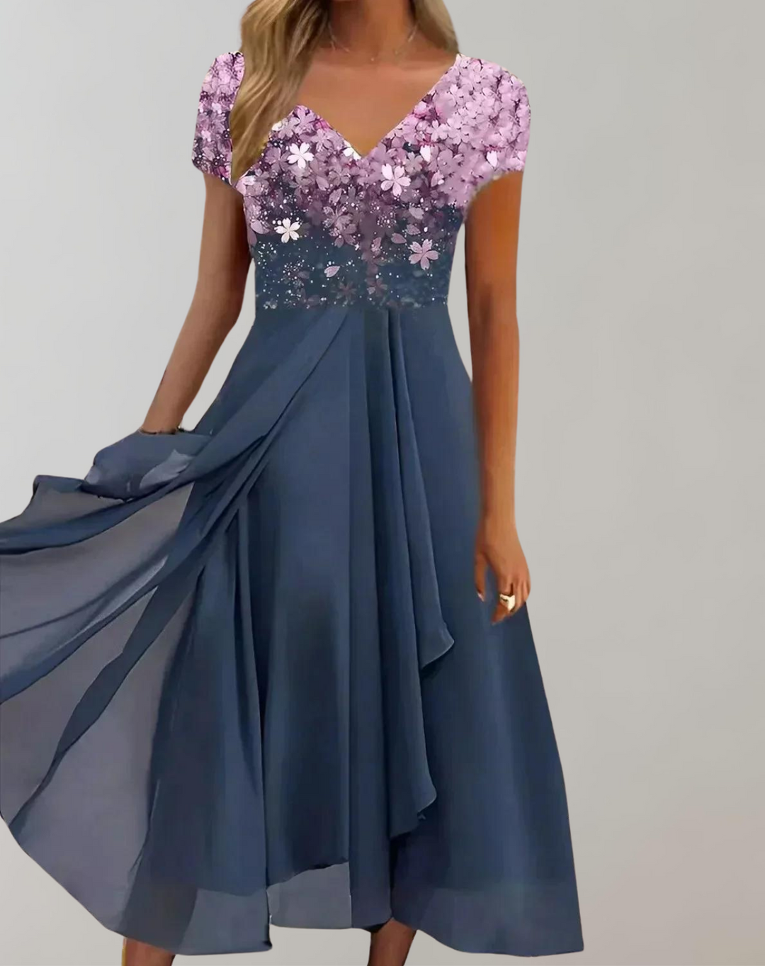 W&W Mode - Kleid mit leuchtenden Blumen | Abendkleid für Damen | Glänzendes Topkleid