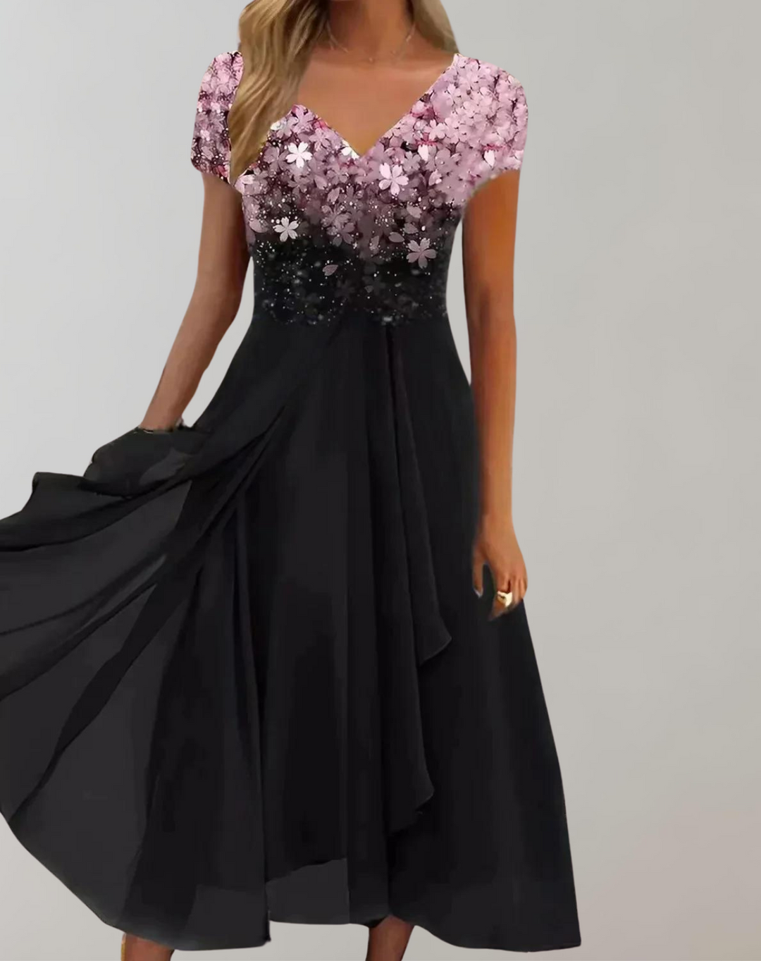 W&W Mode - Kleid mit leuchtenden Blumen | Abendkleid für Damen | Glänzendes Topkleid