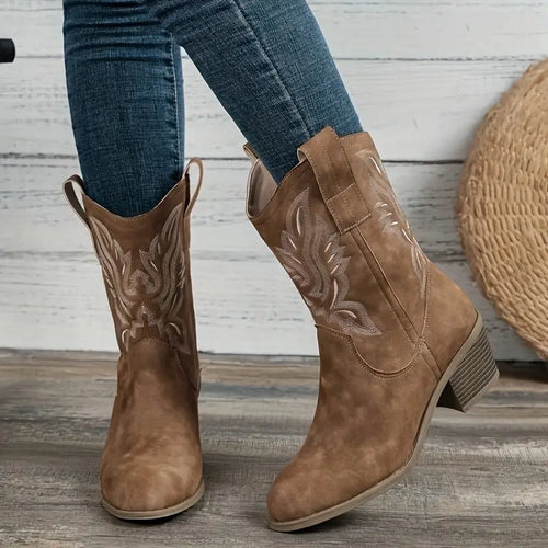 W&W Mode | Damenstiefel mit mittelhohem Schaft und Blockabsatz