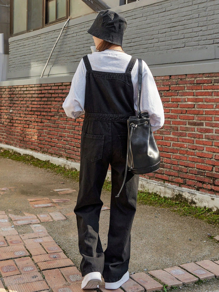 W&W Mode | Schräge Tasche Denim Latzhose ohne Sweatshirt