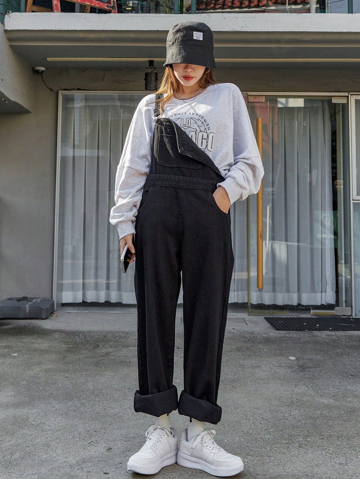 W&W Mode | Schräge Tasche Denim Latzhose ohne Sweatshirt