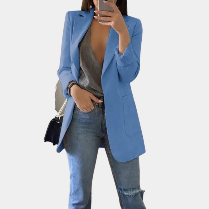 W&W Mode | Klassisch Offene Vorderseite Langer Blazer Blazer für Damen