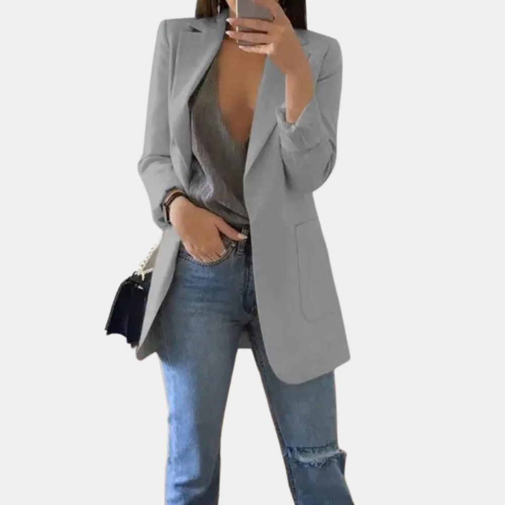 W&W Mode | Klassisch Offene Vorderseite Langer Blazer Blazer für Damen