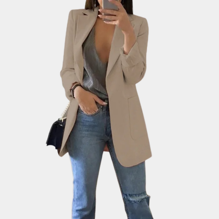 W&W Mode | Klassisch Offene Vorderseite Langer Blazer Blazer für Damen