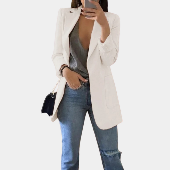 W&W Mode | Klassisch Offene Vorderseite Langer Blazer Blazer für Damen