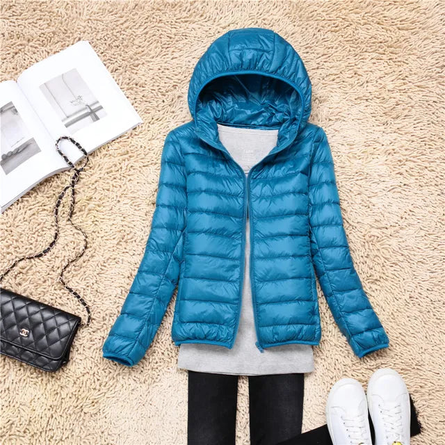 W&W Mode - Leichte Kapuzen-Pufferjacke für Frauen