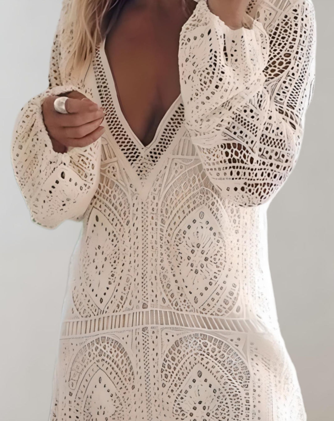 W&W Mode | Beigefarbenes Badekleid Im Häkel Spitzenstil Kleid