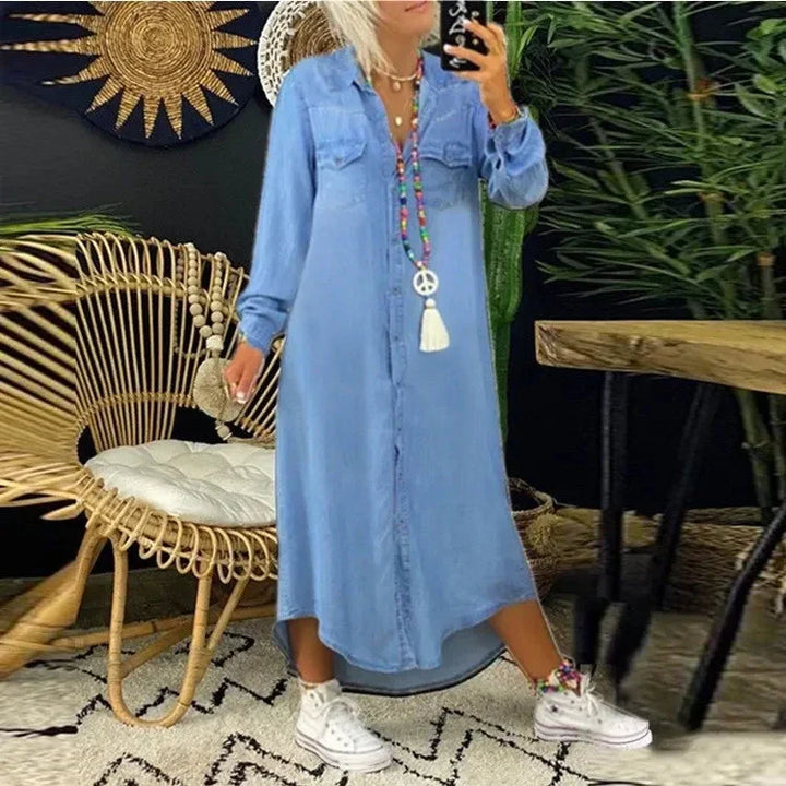 W&W Mode | Kleid Langärmeliges, locker sitzendes, knöpfbares Maxi Shirt Kleid