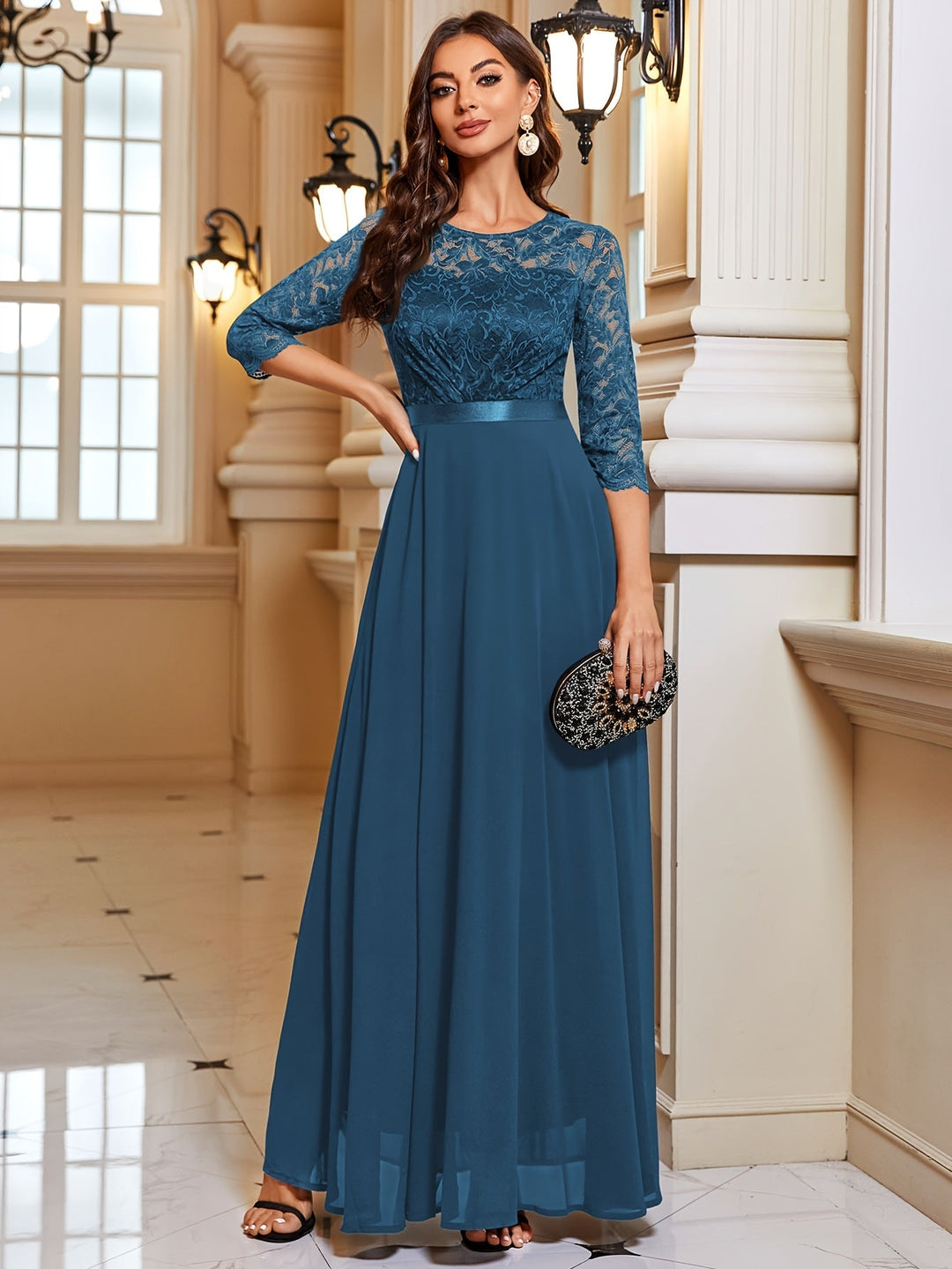W&W Mode | Elegantes Maxi Kleid Mit Spitze Und Chiffon Für Damen