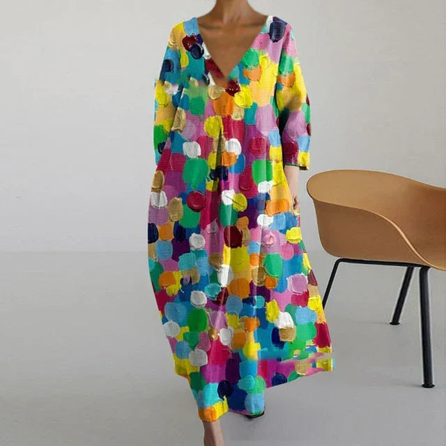 W&W Mode | Elegantes Farbenfrohes Sommerkleid mit Print