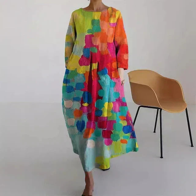 W&W Mode | Elegantes Farbenfrohes Sommerkleid mit Print