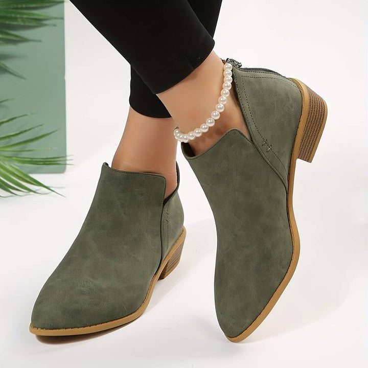 W&W Mode | Lässige Rutschfeste Stiefelette mit Spitzer Zehenpartie und Reißverschluss