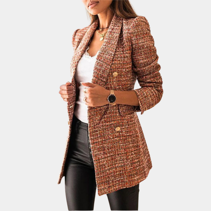 W&W Mode | Eleganter Tweed Blazer Mit Doppelter Knopfreihe Für Damen