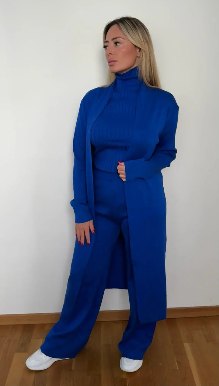 W&W Mode | Damen Luxus 3 Teiliges Strick Co Ord Satz Weich & Dehnbar