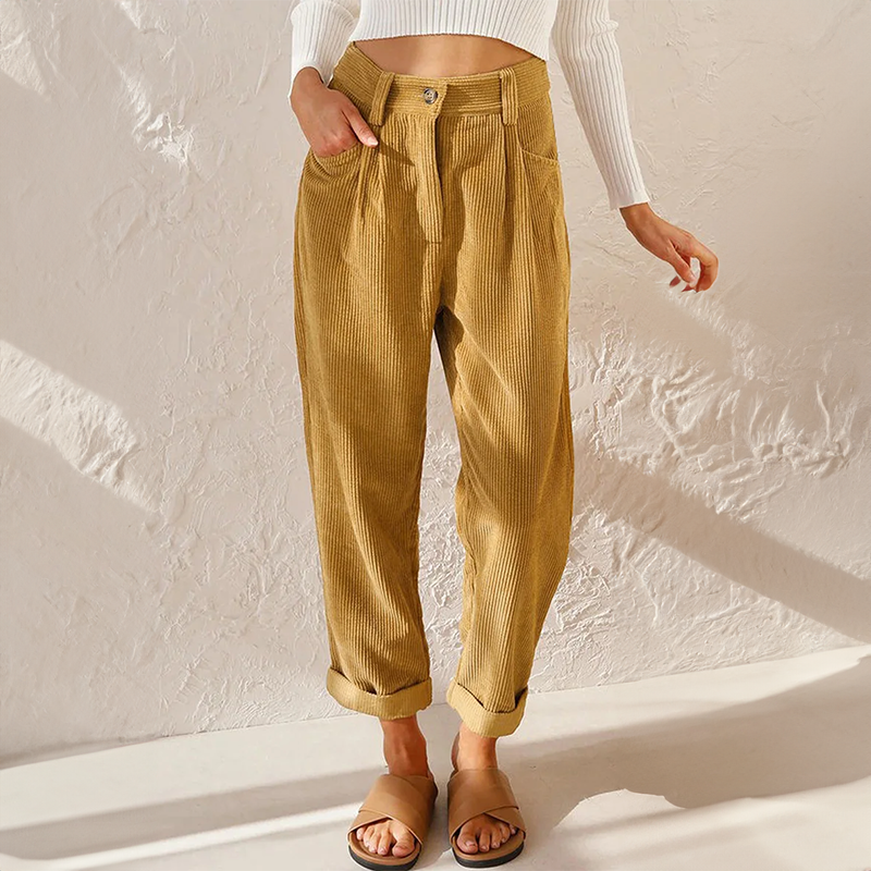Lässige Damen-Cordhose mit hohem elastischem Bund
