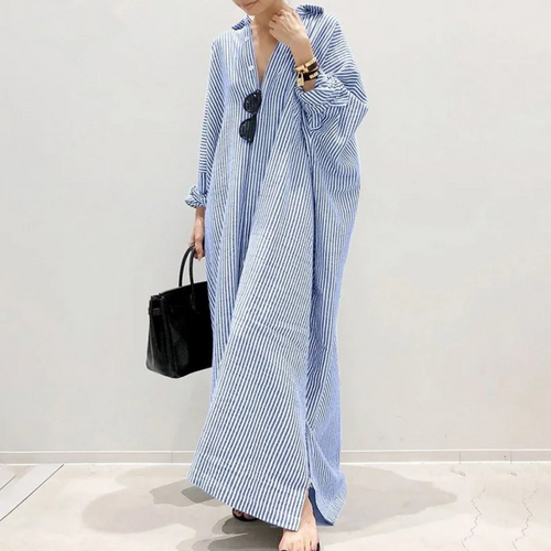 W&W Mode | Sommer stilvolles gestreiftes langes Kleid