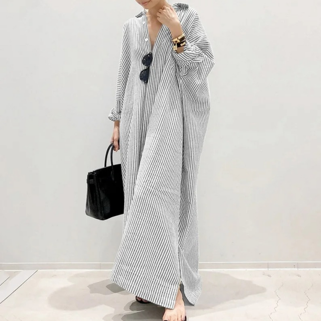 W&W Mode | Sommer stilvolles gestreiftes langes Kleid
