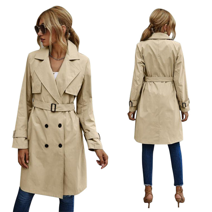 W&W Mode | Damen Midi Trenchcoat Jacke einfarbig mit zweireihigem Knopfsystem