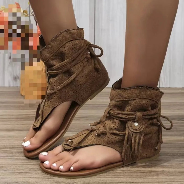 W&W Mode | Retro Vintage Wildleder Frauen Sandalen