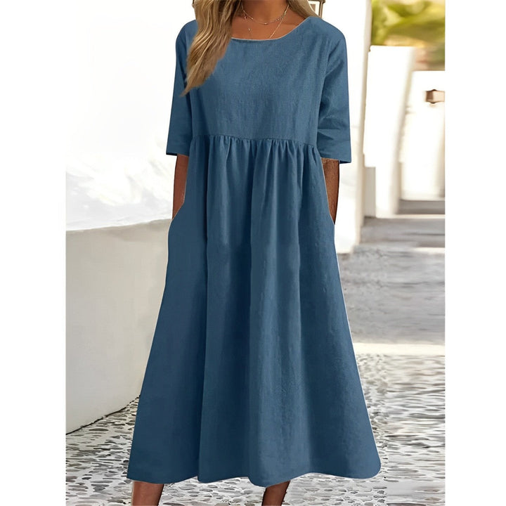 W&W Mode | Atmungsaktives Baumwoll Leinen Midi Kleid