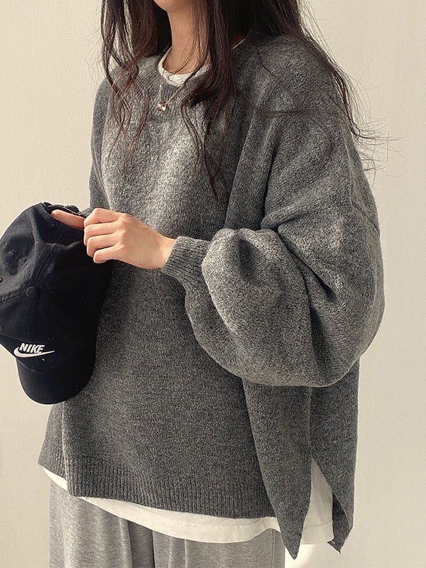 W&W Mode | einfarbiger oversized Pullover mit Schlitzausschnitt