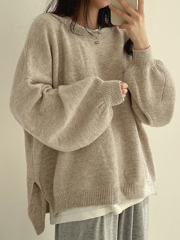 W&W Mode | einfarbiger oversized Pullover mit Schlitzausschnitt