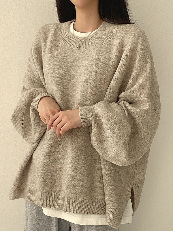 W&W Mode | einfarbiger oversized Pullover mit Schlitzausschnitt